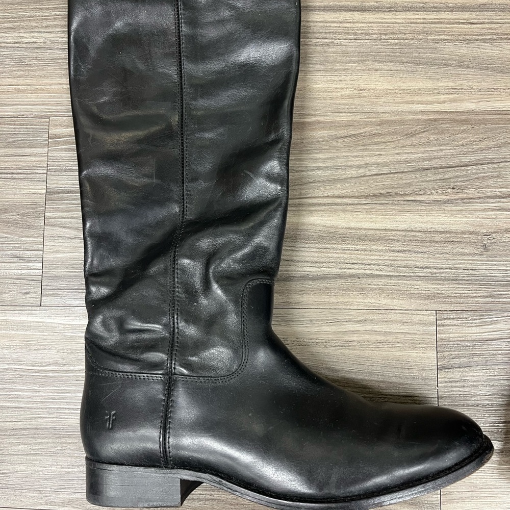 Frye Melissa Button Black Leather Knee-high Riding Boots - Picture 3 of 10